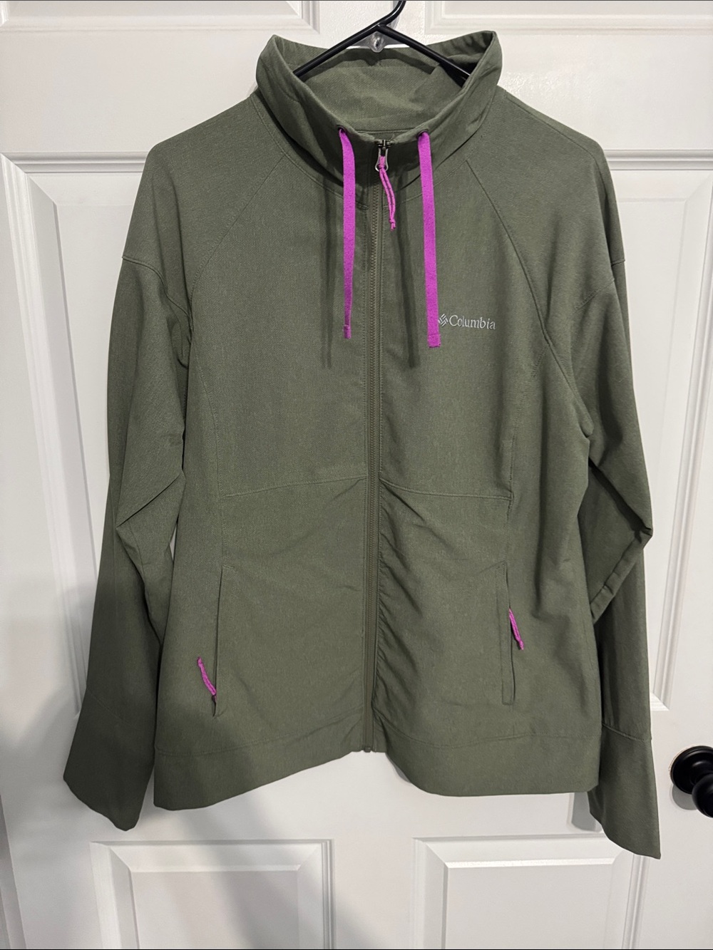 Columbia Olive Green Utility Jacket with Pink/Purple Accents